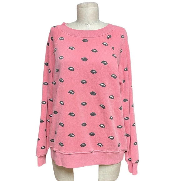 Wildfox Lip Service Sweatshirt Pigment Red Pink Black‎ Size XS - Picture 1 of 8